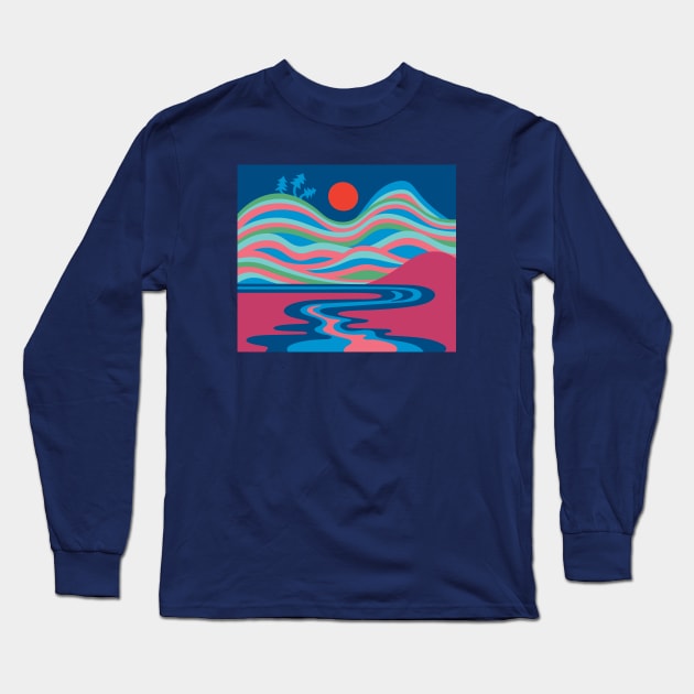 BLOOD MOON Retro Outdoors Nature Mountain Landscape with Trees - UnBlink Studio by Jackie Tahara Long Sleeve T-Shirt by UnBlink Studio by Jackie Tahara